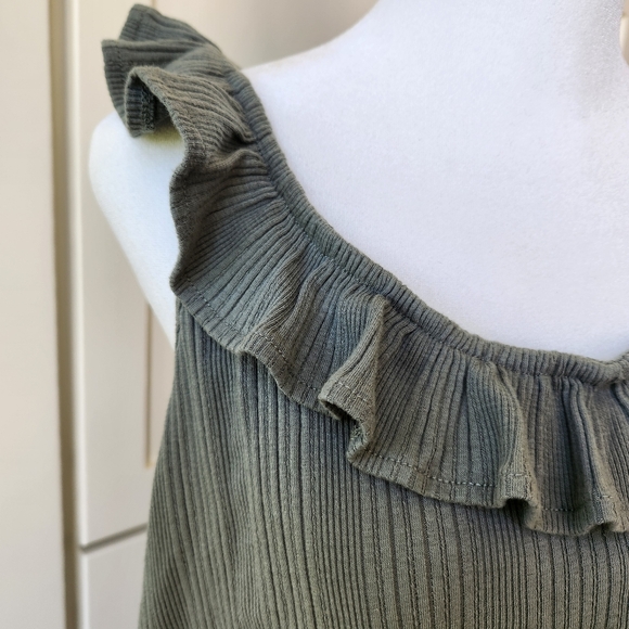 Madewell Ruffle Ribbed Pointelle Sleeveless Tank Top Cute Feminine Extra Small - Picture 6 of 11